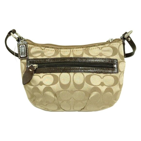 Auth COACH Signature - Khaki Jacquard Leather Shoulder Bag - Picture 3 of 10